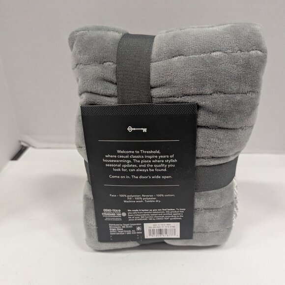 Threshold Gray Velvet Sham Standard Size Rice Stitched Channel Pillow Cover - Picture 2 of 3